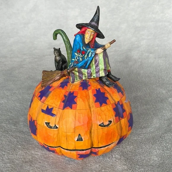 Jim Shore Heartwood Creek 7-inch Lighted Halloween Pumpkin  Jim Shore Orange and Green Holiday Decor Pumpkin display picture 1
